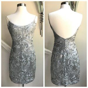 Naeem Khan Riazee Vintage Silver Beaded Mini Dress